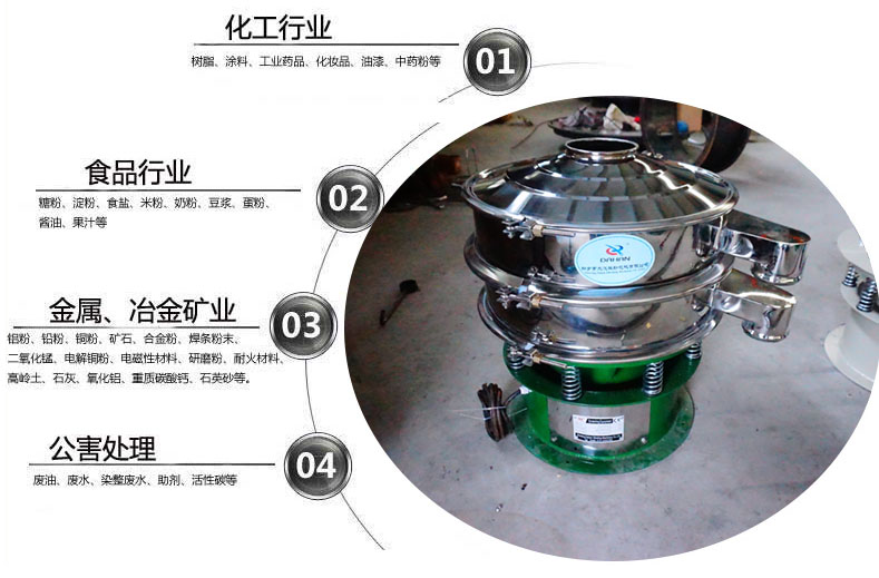 面粉振動篩粉機適用于化工，食品，金屬、冶金，公害處理等行業